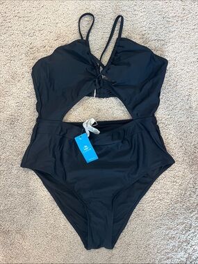 Cupshe Black High-Waist Cutout One-Piece Swimsuit